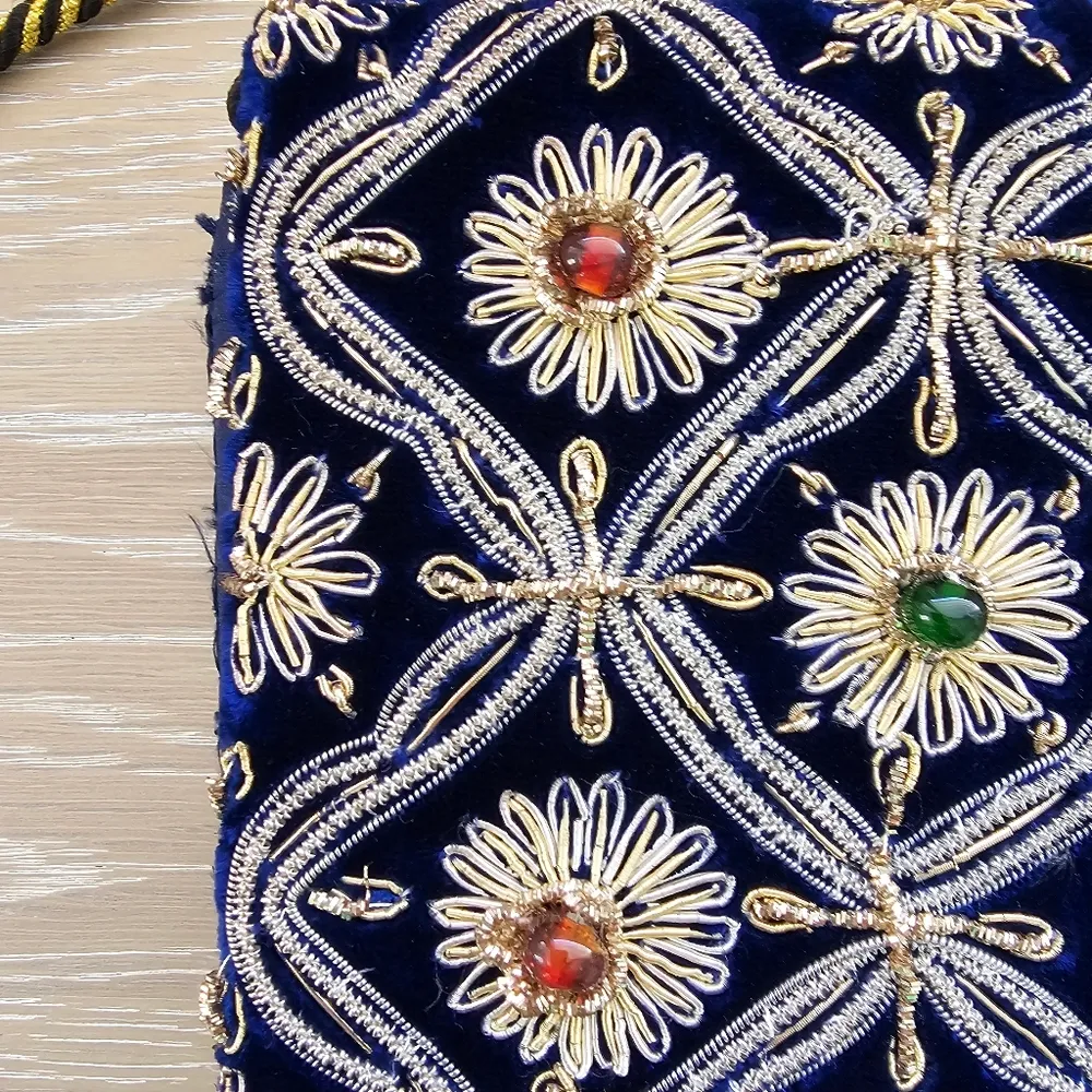Vintage Blue Velvet Clutch Crossbody Purse with Zardozi Embroidery & Bead - Image 7