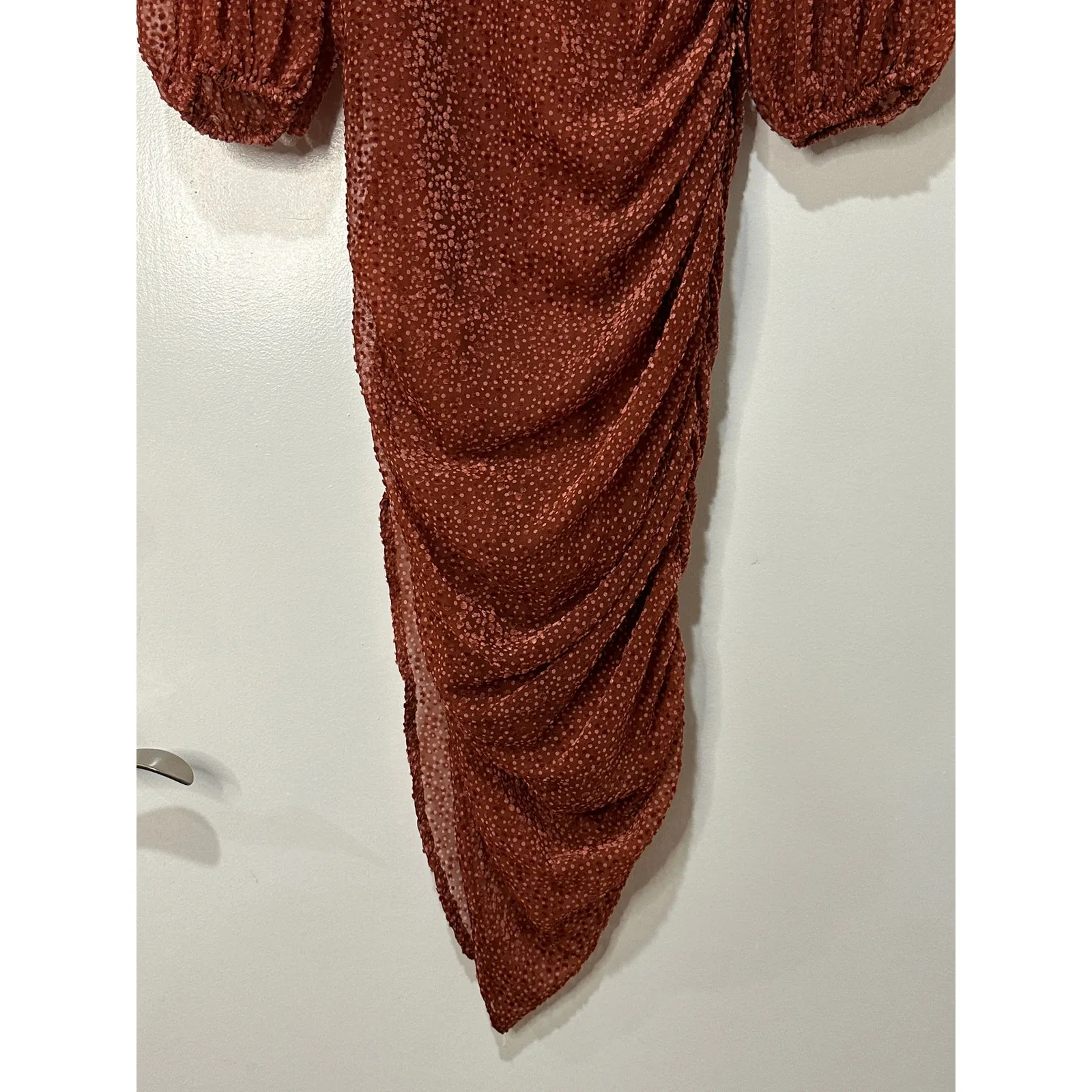 ASTR The Label Athens Ruched Puff Sleeve Burnout Velvet Midi Dress Sz Small NWT - Image 15