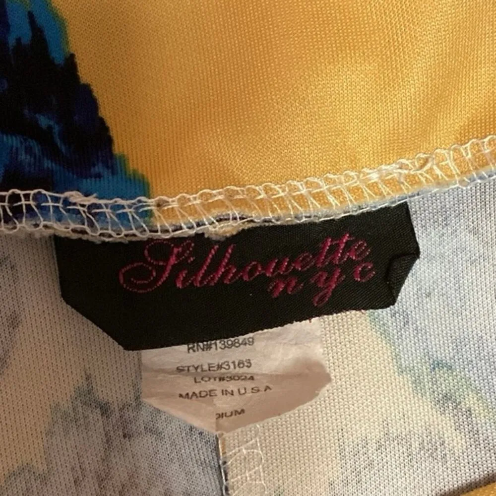 Silhouette NYC Yellow Blue Floral Stretch Straight Pencil Career Office Skirt M - Image 4