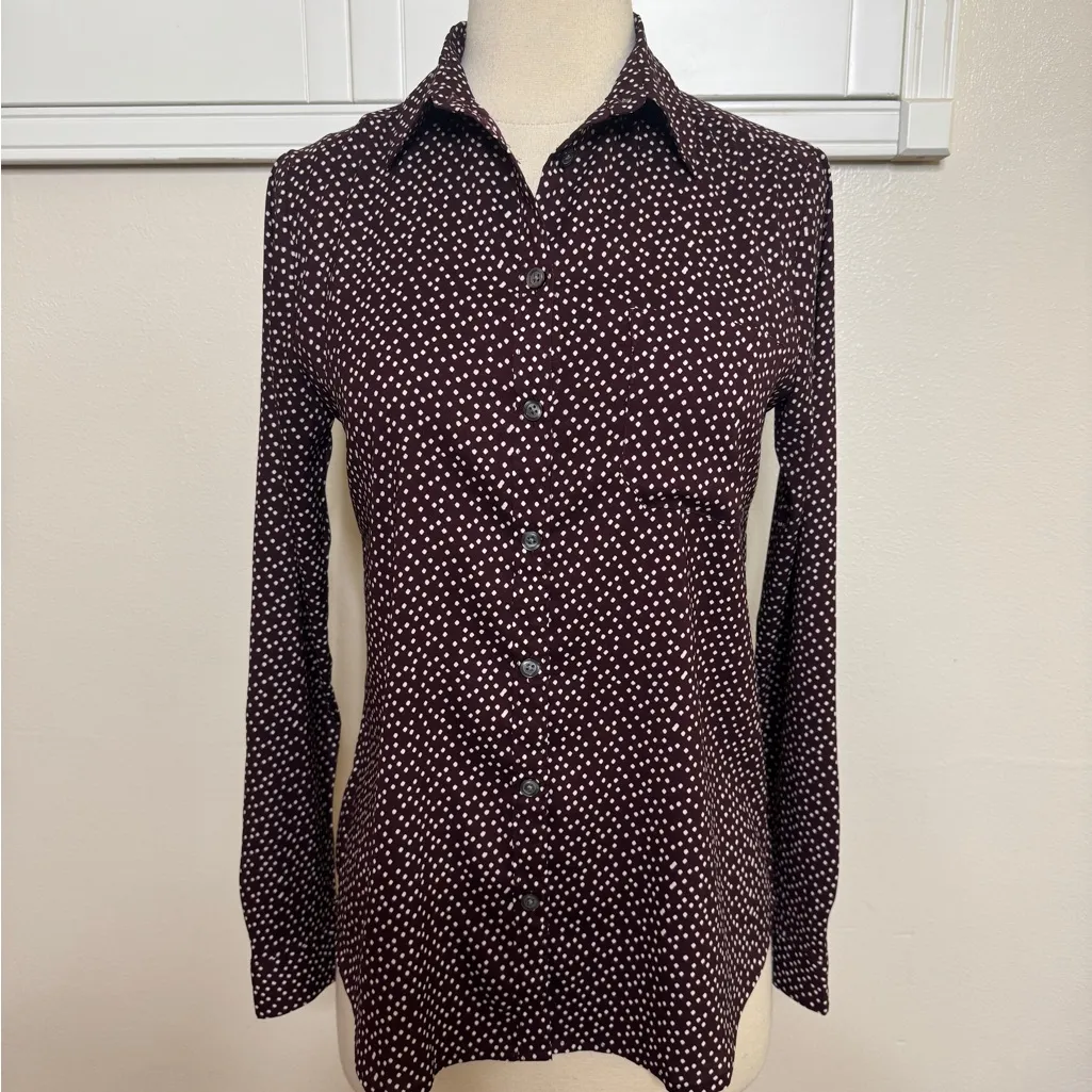 Ann Taylor Burgundy Polka Dot Button-Down Shirt - Image 2