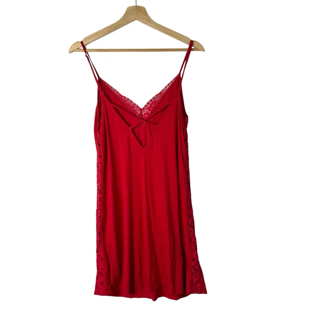 Victoria's Secret Bright Red Lace Side Pajama Slip Dress M - Image 2