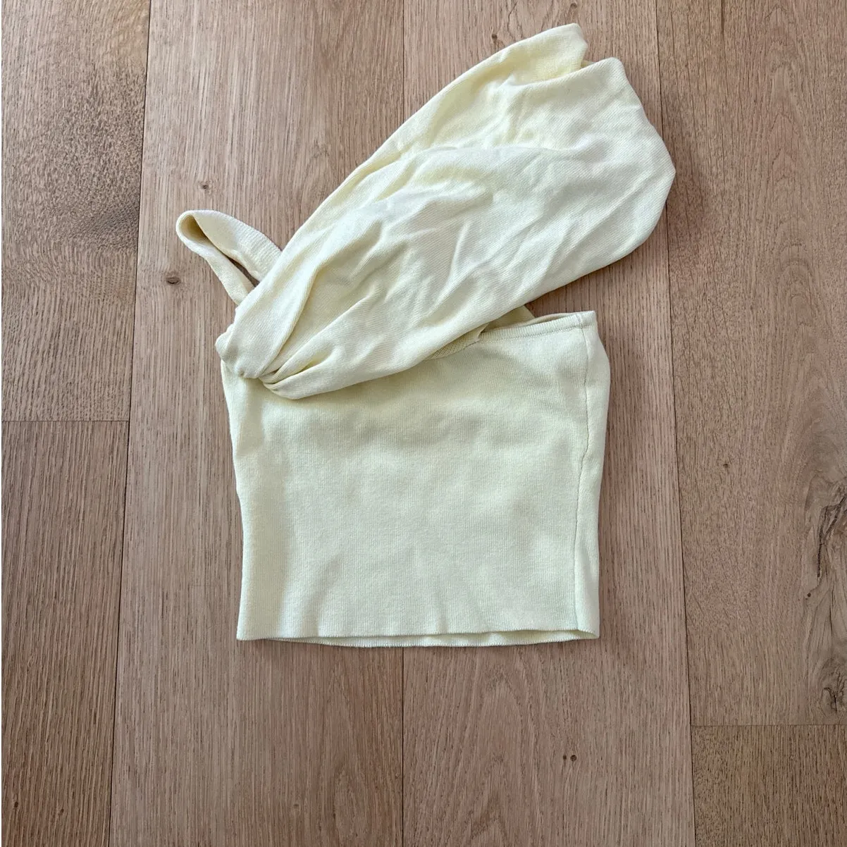 Meshki Top Gathered Knit Off Shoulder Irene Size XS Lemon Yellow - Image 3