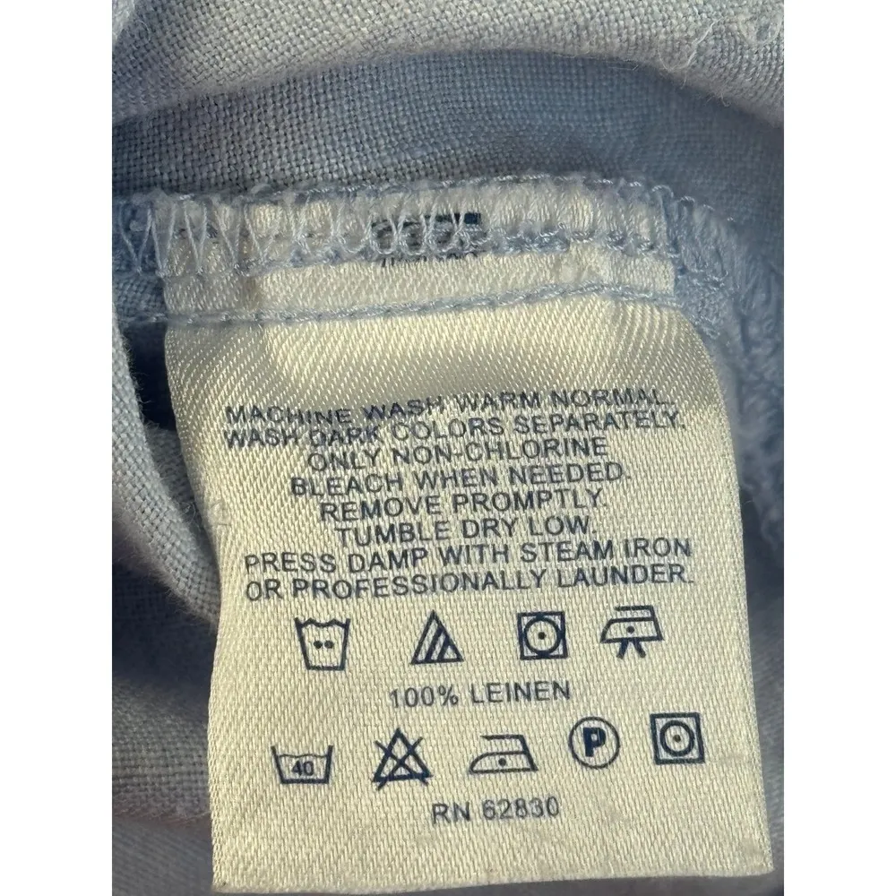 Lands'‎ End Linen Short Sleeve Button Up Shirt Womens Large Light Blue - Image 8
