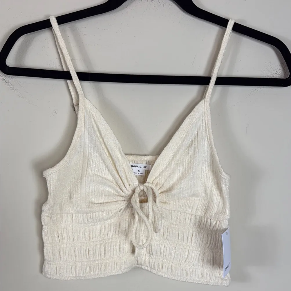 NWT O'Neill Yuliana‎ Knit Cream Tie-Front Crop Top Size Small - Image 3