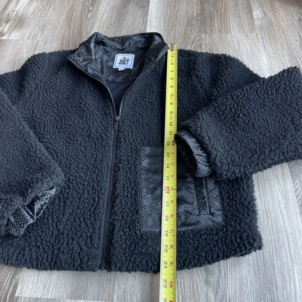Juicy Couture Jacket Women's Medium Sherpa Full Zip Snakeskin Trim Bomber‎ Biker - Image 4