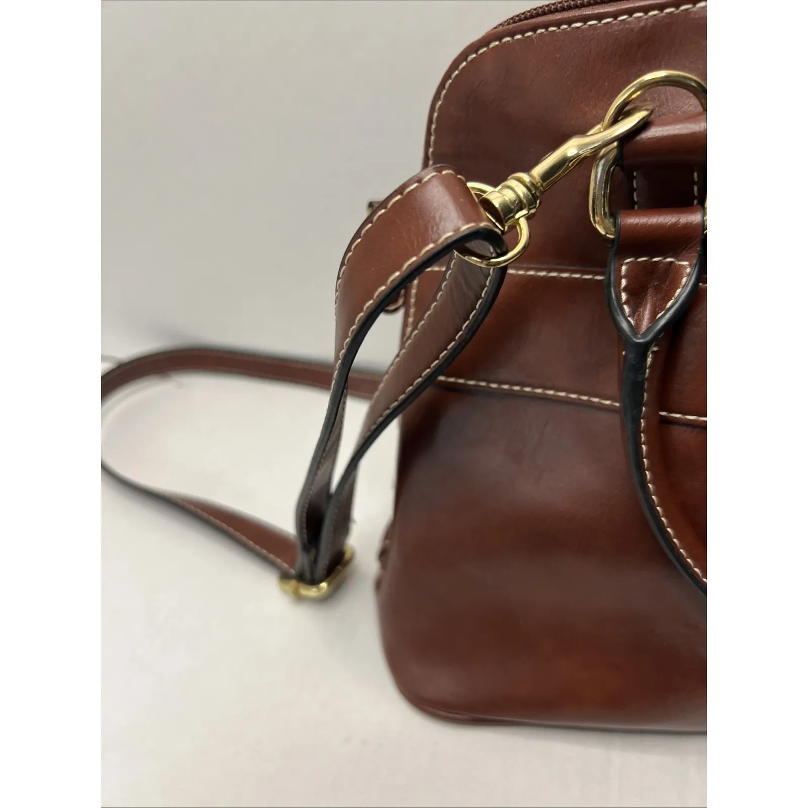 GIANI BERNINI Turn-Lock Glazed Dome Satchel Saffiano Brown - Image 2