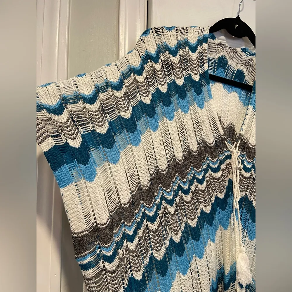 NWT Cupshe One Size Blue White Open Knit Side Tie Tassel Swinsuit Coverup - Image 3