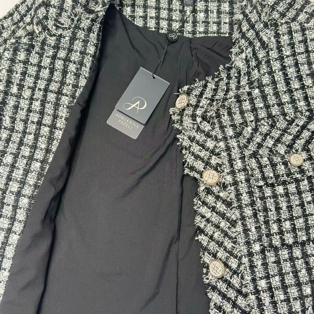 Adrianna Papell Black & White Crew Neck Long-Sleeve Tweed Blazer Size Small - Image 6