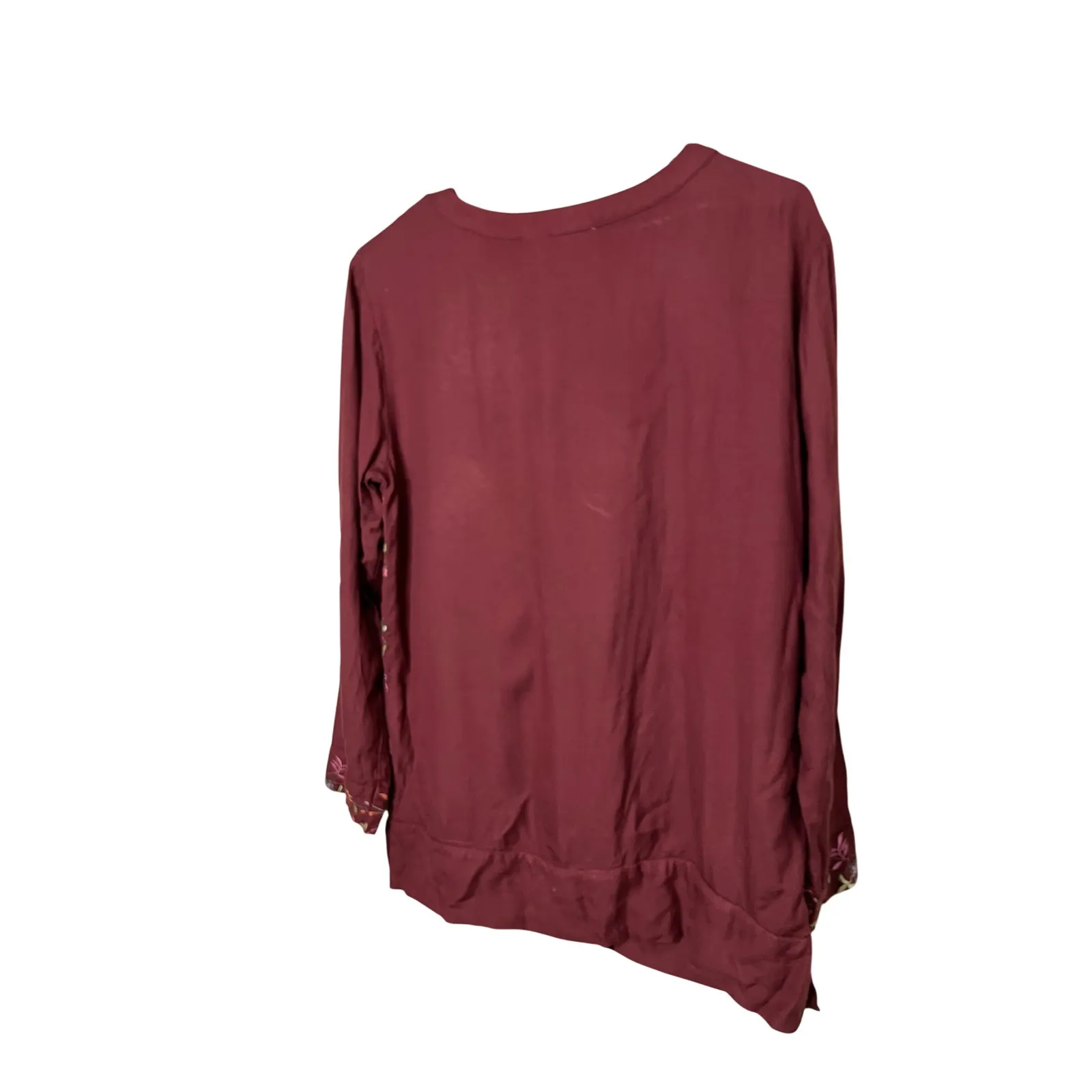 Newport News Burgundy Embroidered Floral V-Neck Button Up Cardigan Top 8‎ - Image 6