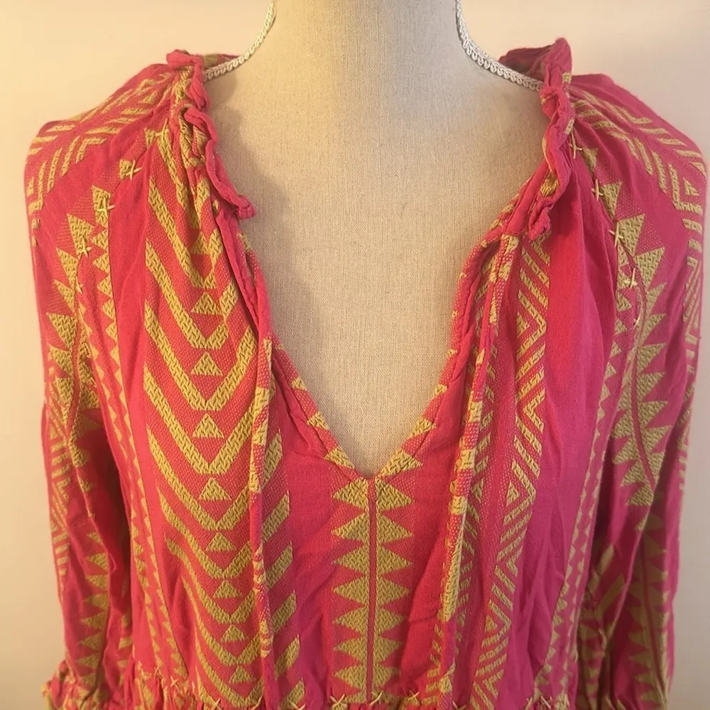 Maeve By Anthropologie Dominique Tunic Dress Pink Yellow Bright Small Petite - Image 4