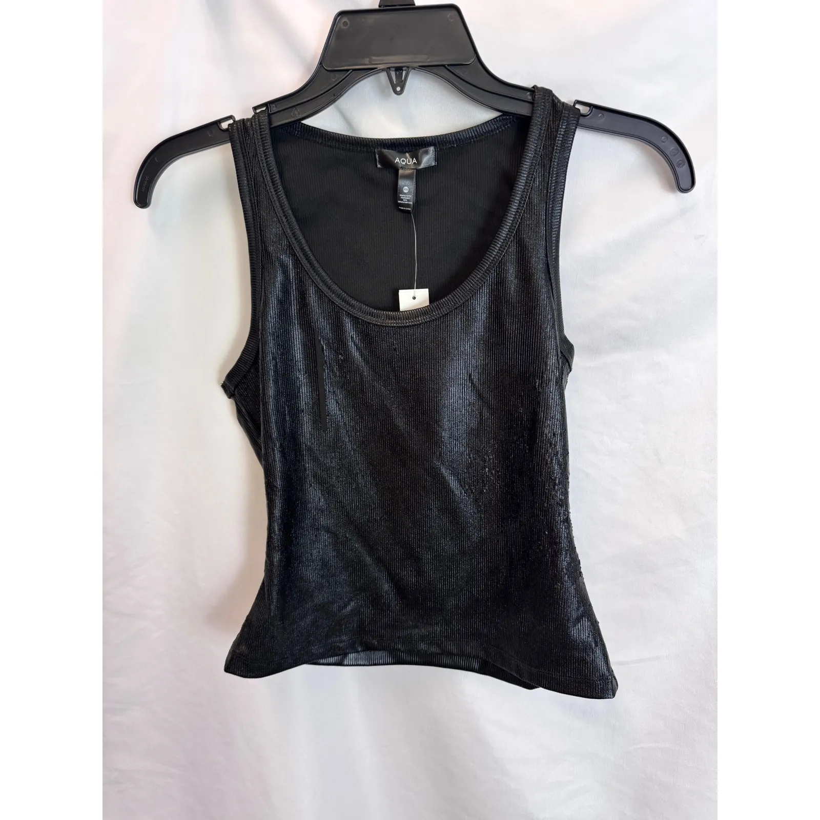 AQUA Shimmer Tank Top Sleeveless Ribbed Sparkle Party‎ Top XXS - Image 2