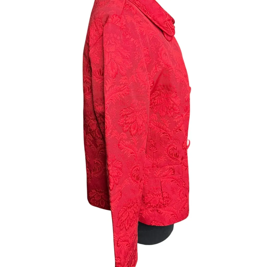 Talbots Jacket Pea Coat Large Red Floral Brocade Double Breasted  Fully Lined - Image 2