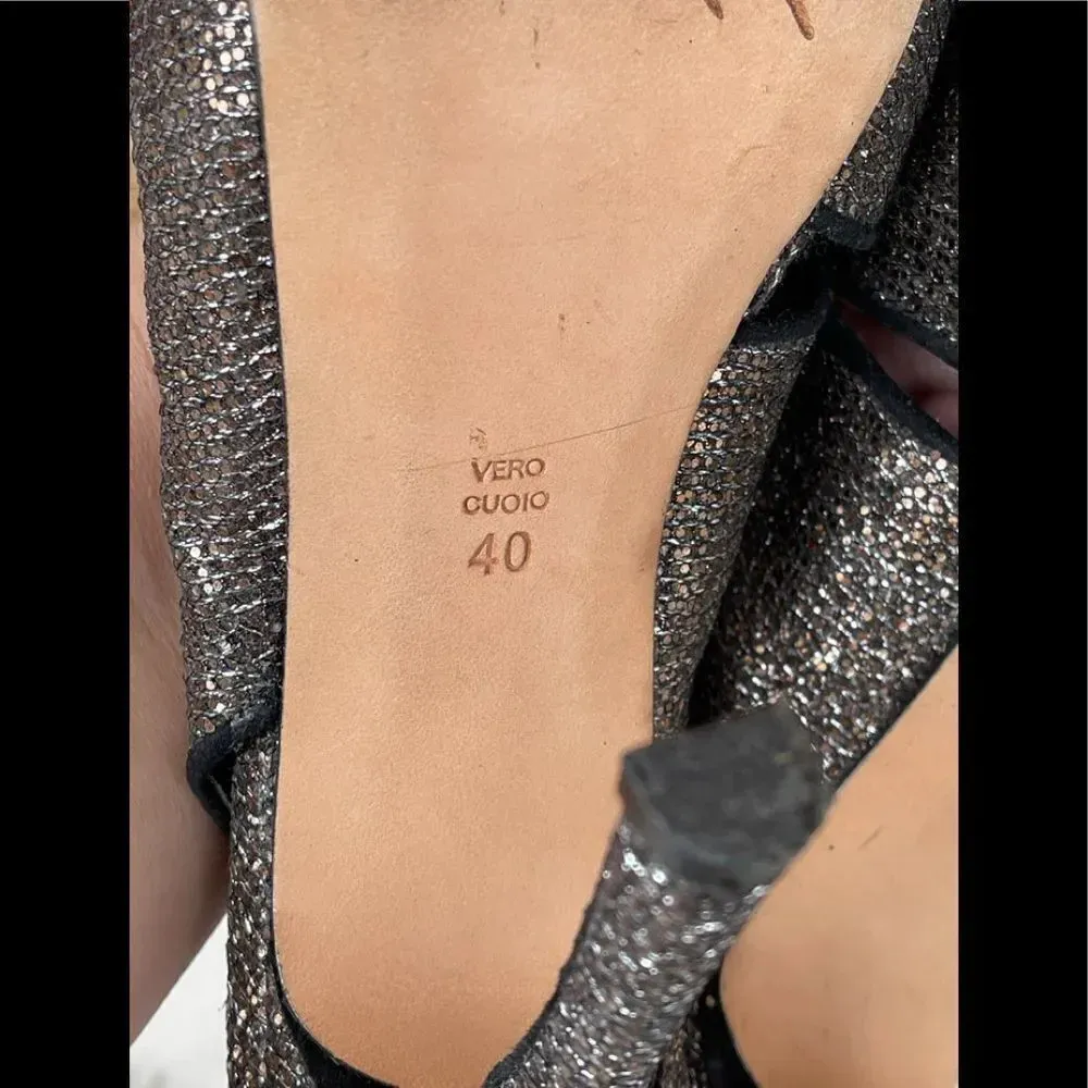 Jean Michel Cazabat Copper Sparkle Slingback Heels Silver Size 9.5 - Image 5