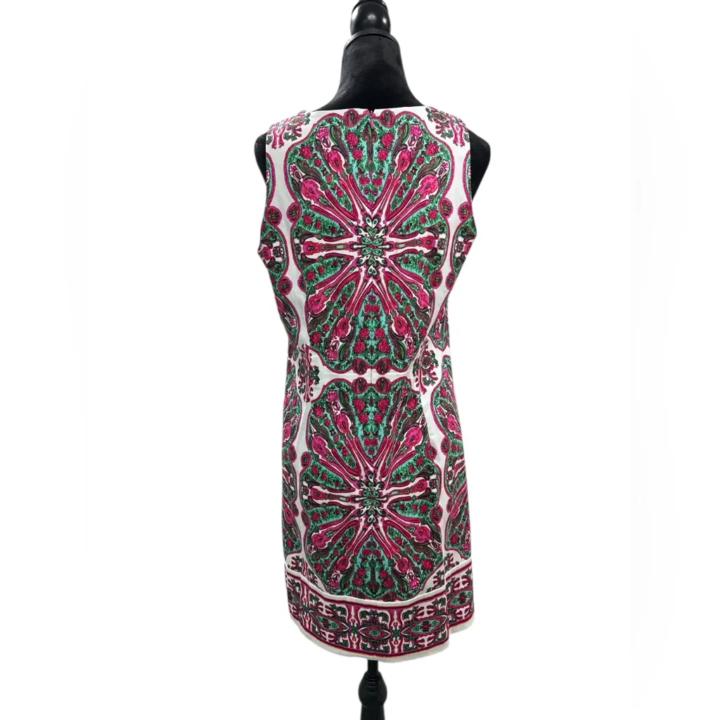 London Times Pink Green Medallion Kaleidoscope Shift Dress 12 Mod Preppy - Image 3