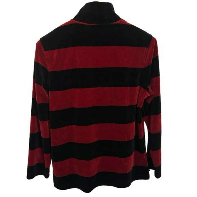 Lauren Ralph Lauren velour stripe 1/4 zip up blouse XL - Image 4