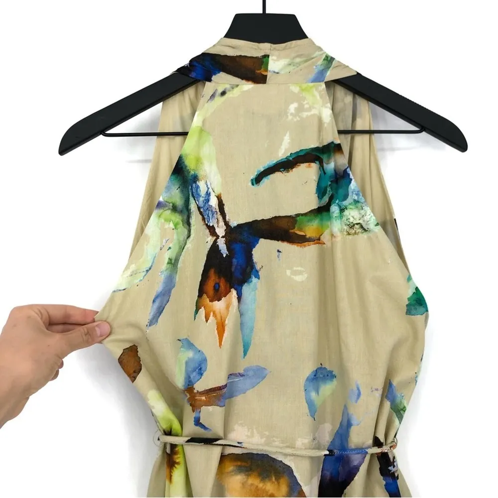 NWT ADOLFO DOMINGUEZ Multicolor Cotton Printed Midi Wrap Dress Cream 36 / 2 - Image 15
