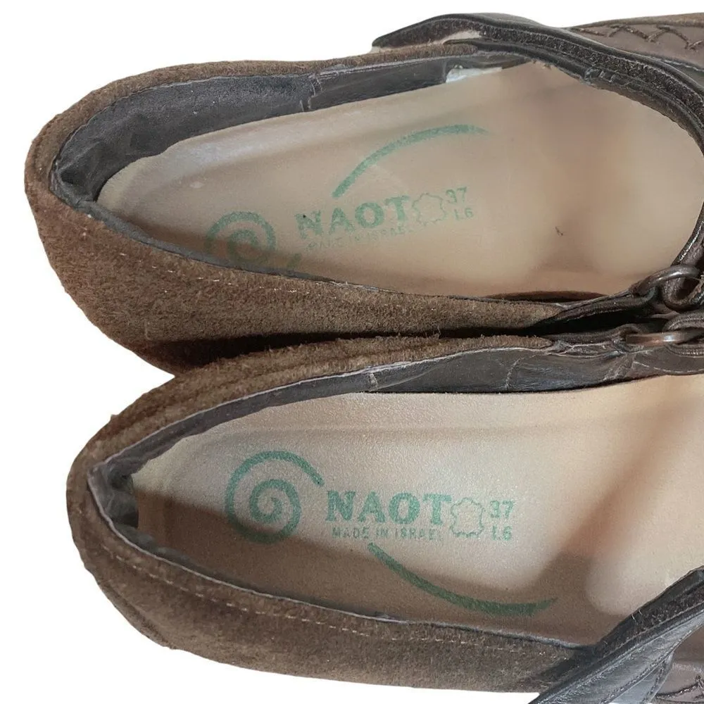 Naot Navy Brown Suede Mary Jane Comfort Shoes 37 L6 Size 6 - Image 3