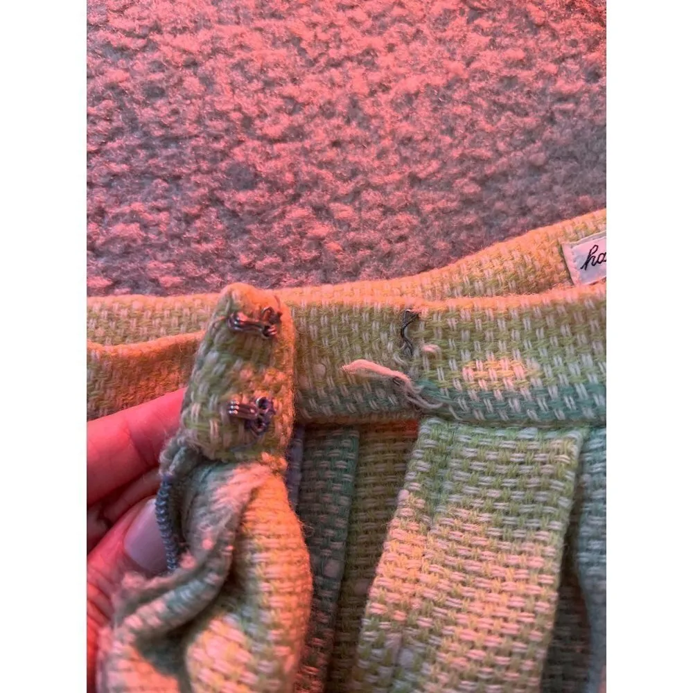 Vintage 80s Neusteter Denver lime green blue cotton tweed circle skirt Small - Image 6