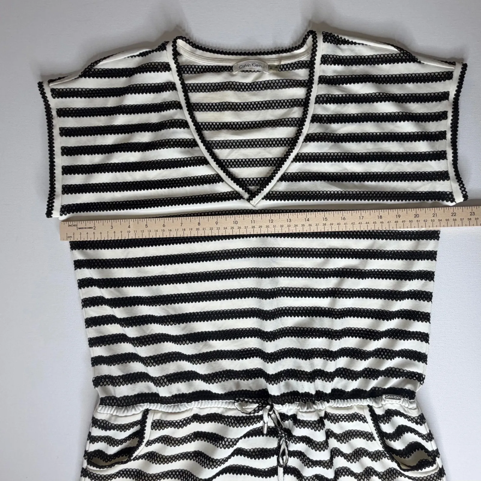 Calvin Klein Striped Mesh Dress Cover Up L/XL Lightweight Sheer Nautical Resort - Image 14