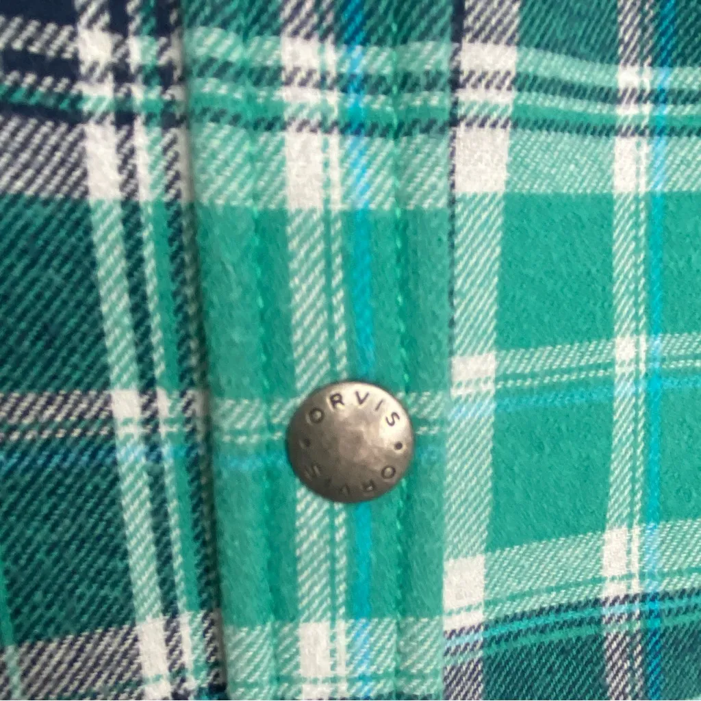 Orvis Women’s 100% Cotton, Fleece Lined Plaid Shacket Jacket Green and Navy Blue - Image 12