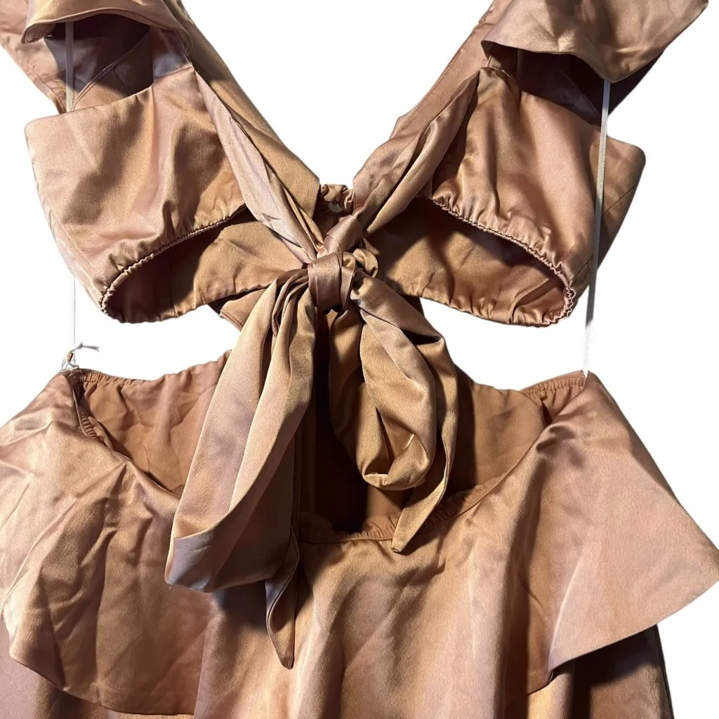 Show Me Your Mumu Zoey Midi Wedding‎ Guest Bridesmaid Dress Copper Luxe Satin M - Image 8