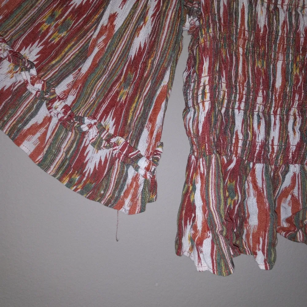 Rocking C M Western Smocked Tribal Print Cowgirl Crop Top Orange Size M - Image 7