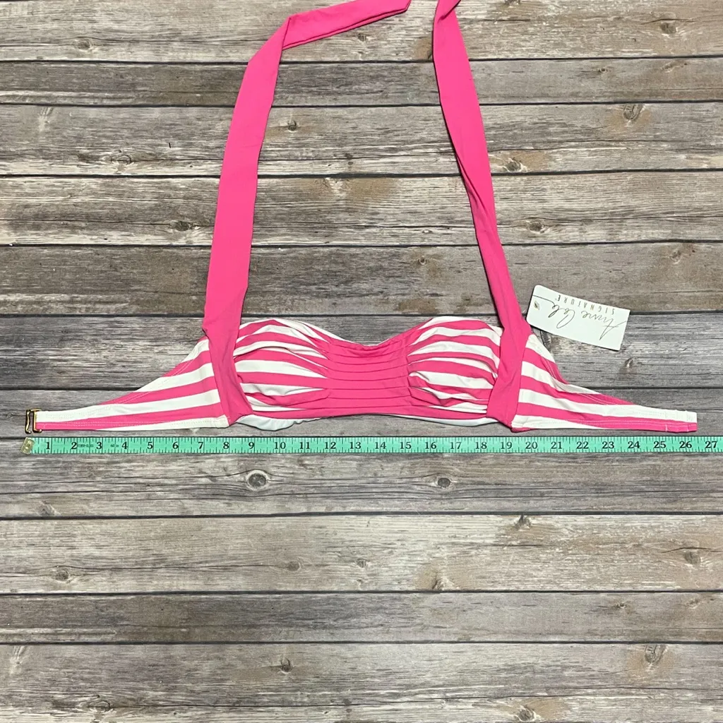 Anne Cole Pink Off White Stripe Halter Bikini Top Medium NWT Padded No Underwire - Image 8