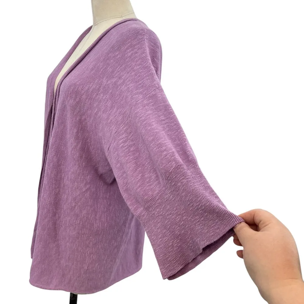 Eileen Fisher Lavender Dusk Purple Linen Cotton Slub Kimono Cardigan Size Medium - Image 6