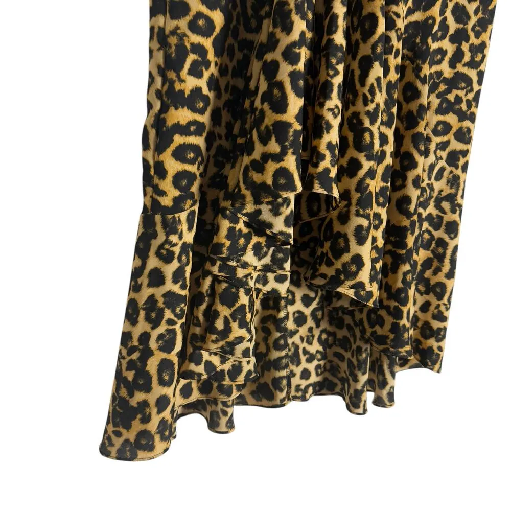 Misa Los Angeles Mireya Leopard Animal Print Ruffled Asymmetric Midi Skirt Sz M - Image 5