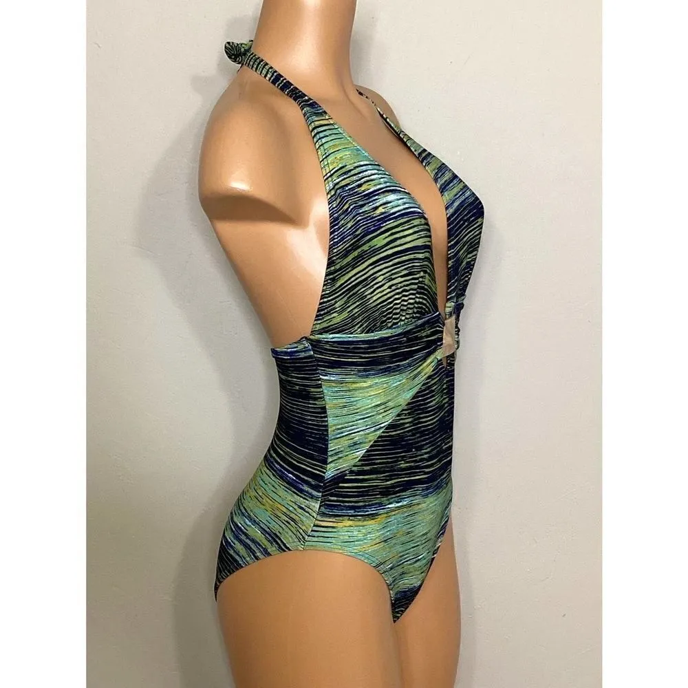 New. Vince Camuto green and blue plunge neck swimsuit. - Image 5