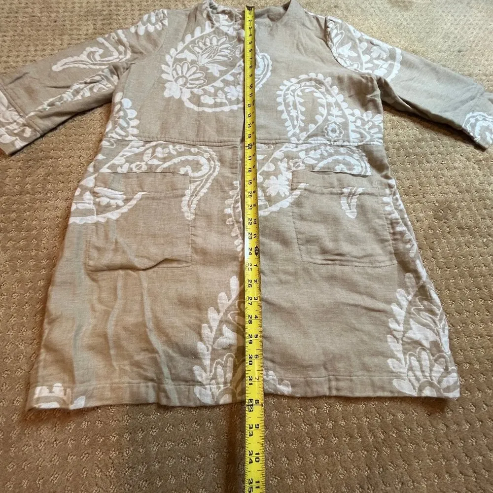 Chicos Linen Cotton Tan White 2 (12) Bi-Color Jacquard Jacket Lagenlook Neutral - Image 10