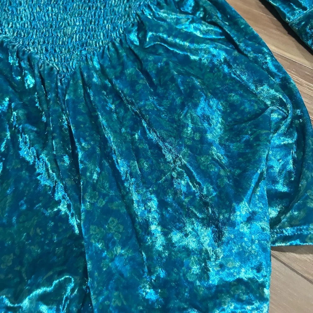 Free People Turquoise Velvet Mini Dress Size Small - Image 3