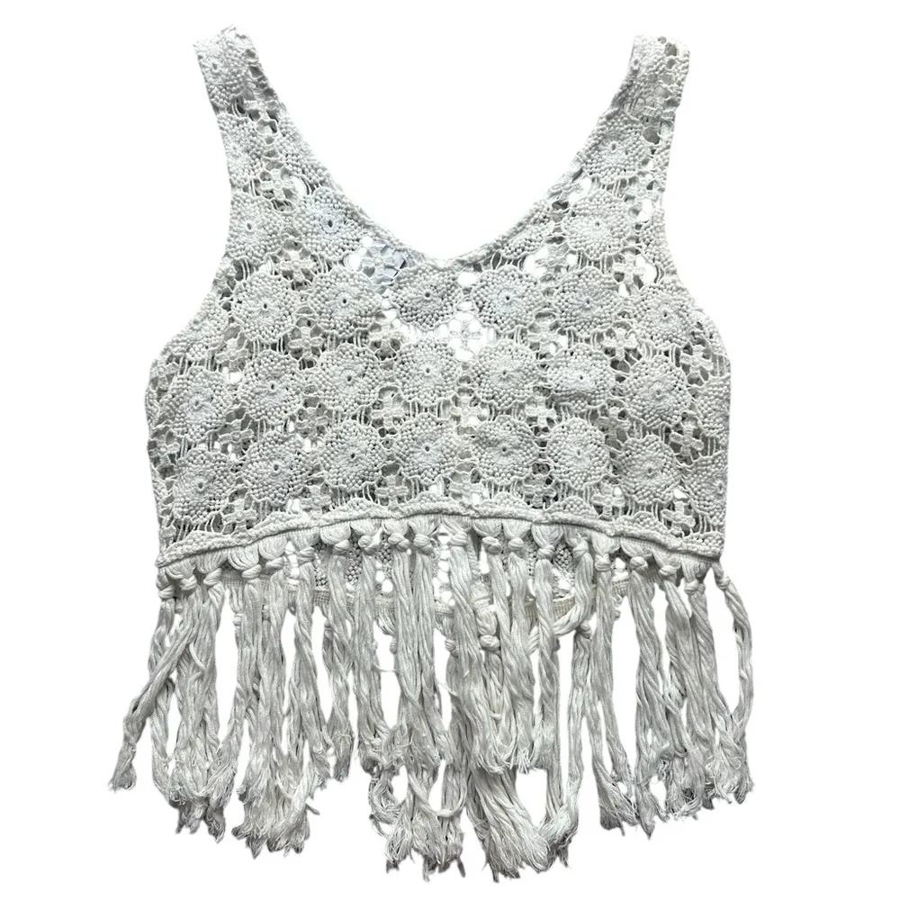 SHYANNE Crochet Fringe Cream Top - Image 3