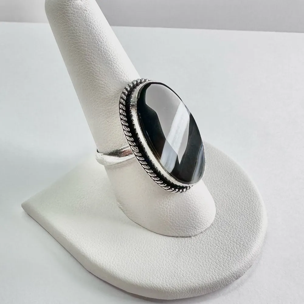BANDED Black Onyx Genuine Stone 925 Sterling Silver Ring - Image 3