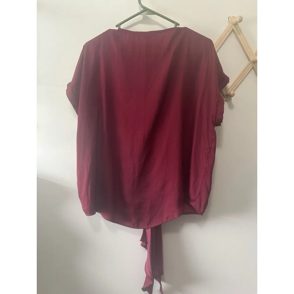 Entro Women’s Burgundy Blouse Size M Embroidered Boho Breezy Red Size M - Image 6