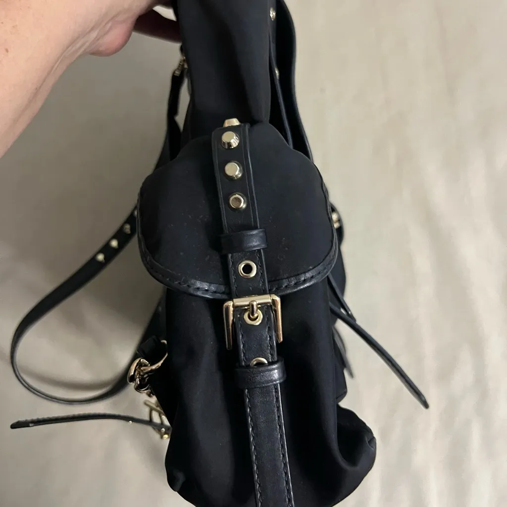 🖤 MICHAEL Michael Kors Leila Small Flap Backpack – Black Gold Studded Nylon - Image 5