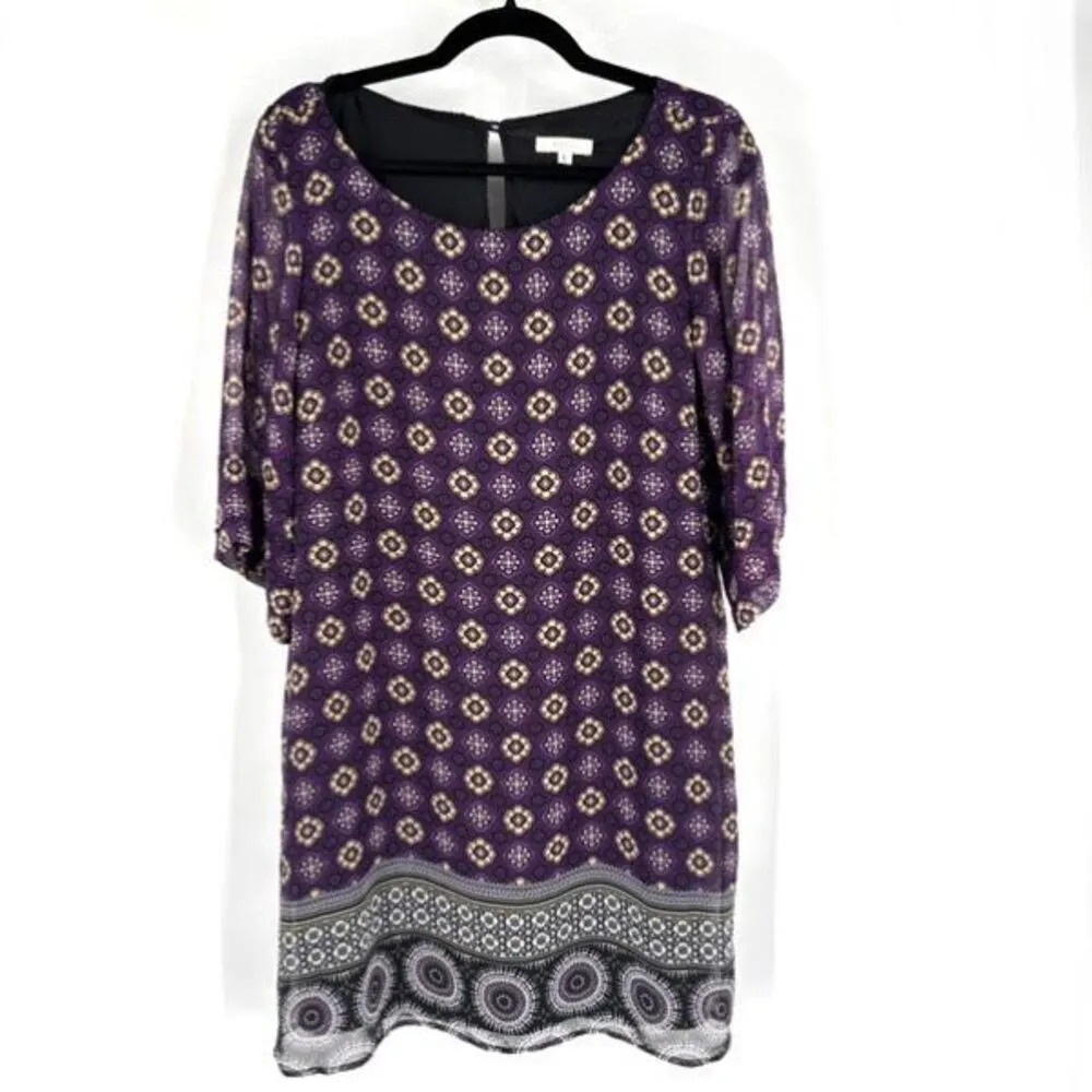 Halo Women’s Mixed Pattern A‎ Line Dress Size Large Purple Goblincore Geometric - Image 4