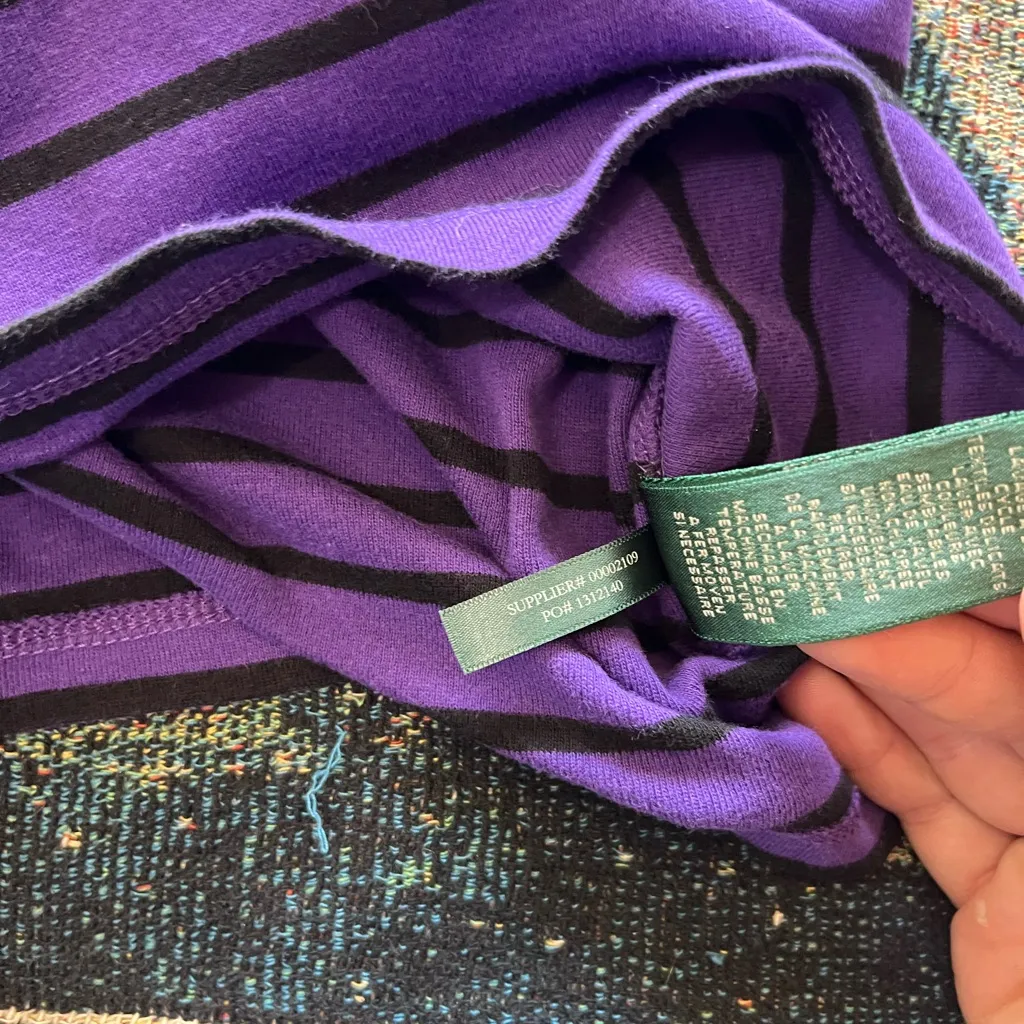 Lauren Ralph Lauren Purple & Black Striped Long Sleeve Shirt Size S Preppy Crew - Image 16