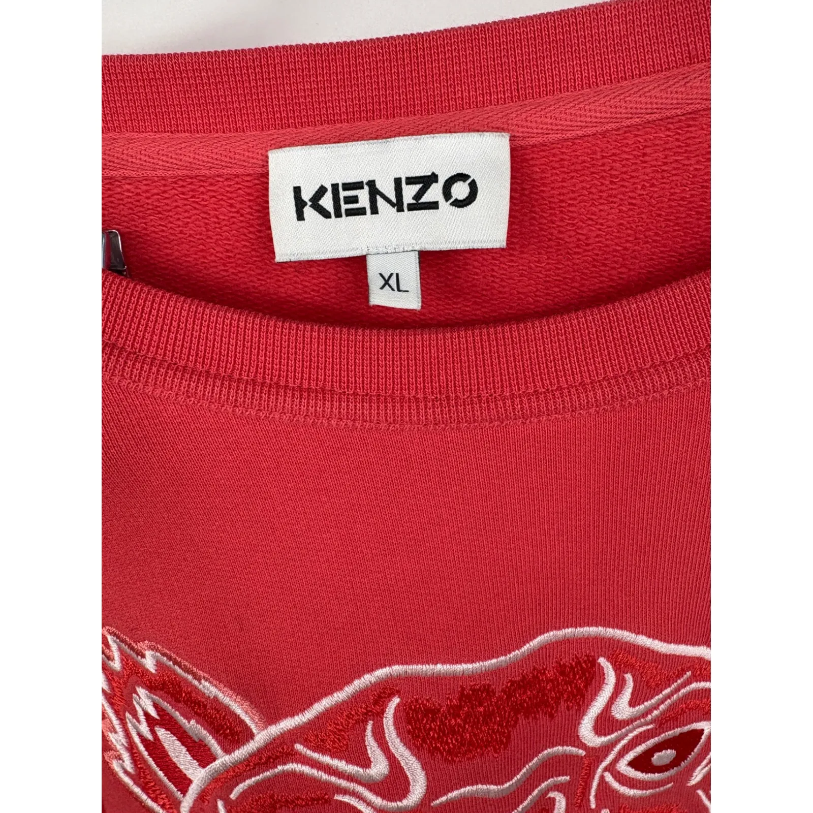 KENZO Tiger Head Sweatshirt Coral Red Embroidered Logo Crewneck XL - Image 3