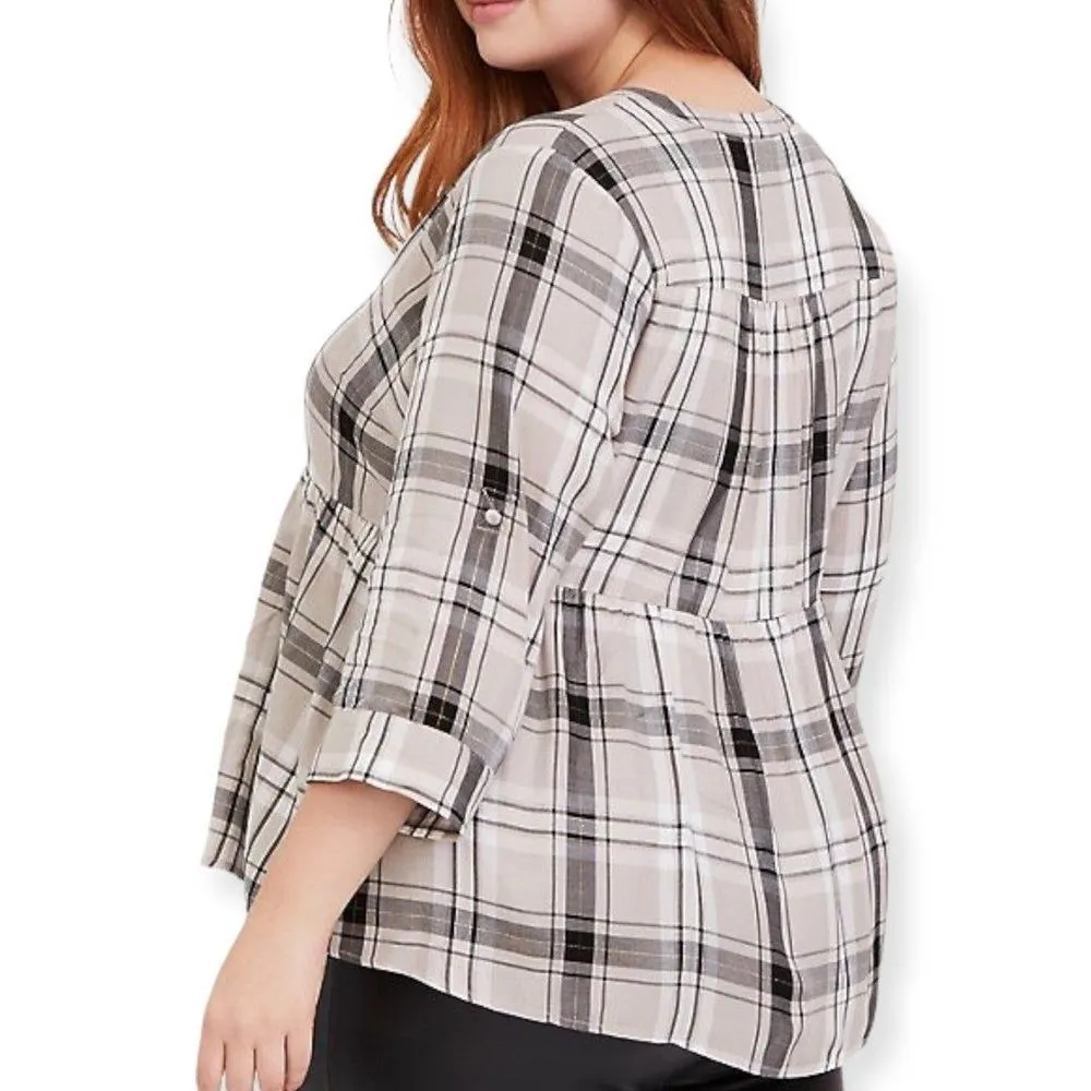 Torrid Plaid Metallic Babydoll Twill Button Front Top - Image 2