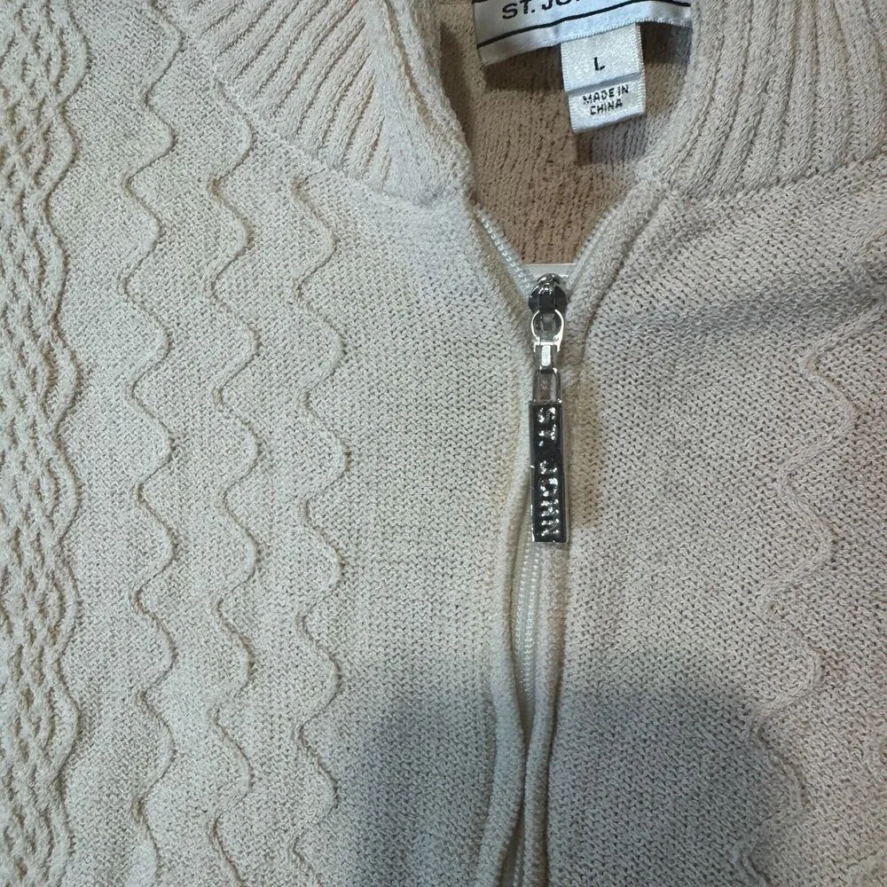 ST. JOHN SPORT Ivory Wool Blend Full Zip Jacket Cardigan womens sz L ** FLAWED Red Size L - Image 6