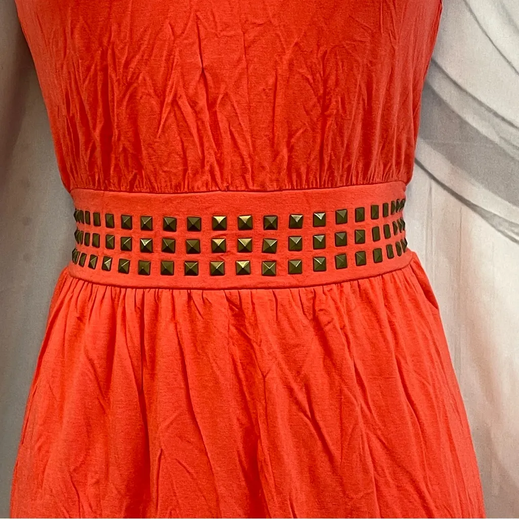 Fit Flare Lace Metal Rivets Ya Los Angeles Elegant Orange Sleeveless Sun Dress M - Image 2