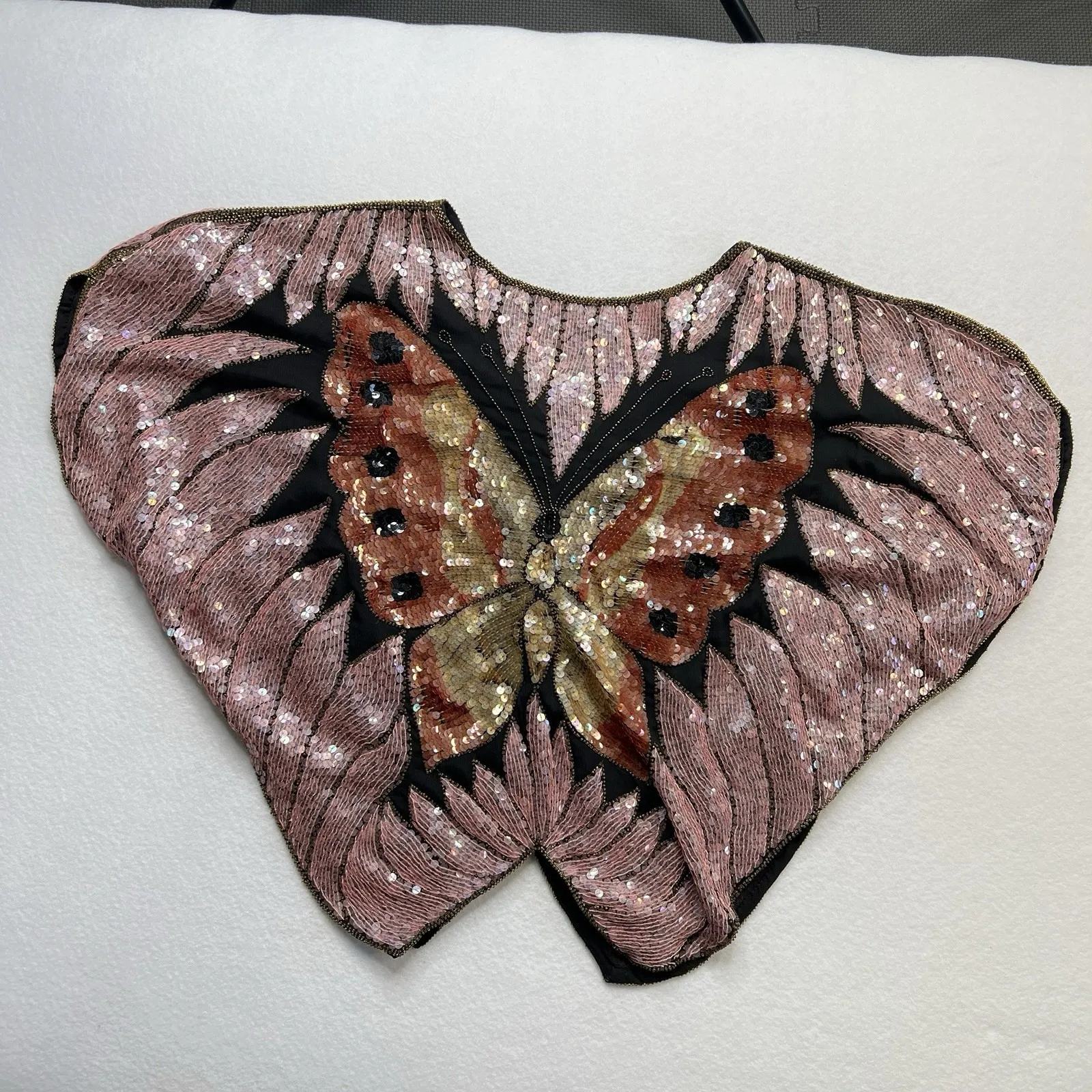 VTG Sequin Butterfly Batwing Top Silk Beaded Boho Festival Disco Fairy Costume Pink Size M - Image 6