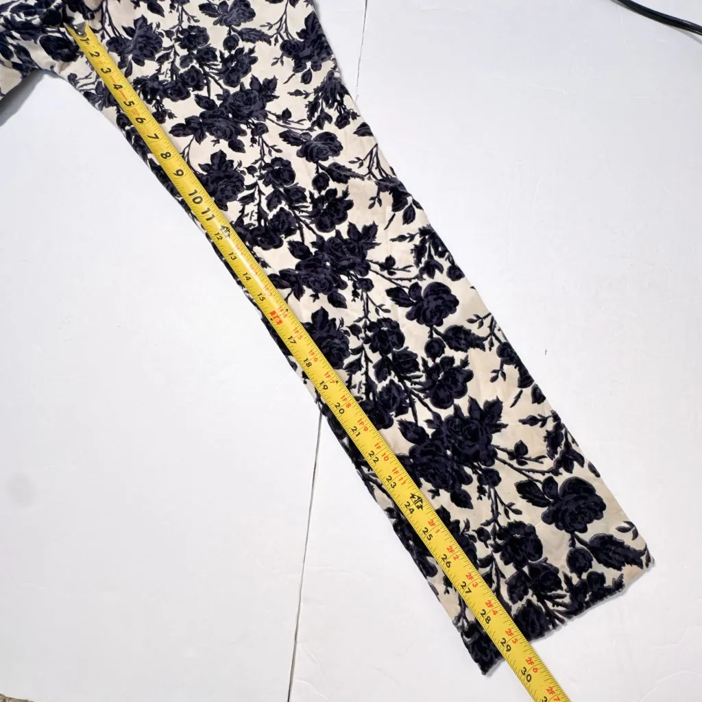 Tory Burch Dayton Floral Velvet Pants Size 8 Ivory Purple Flocked - Image 15