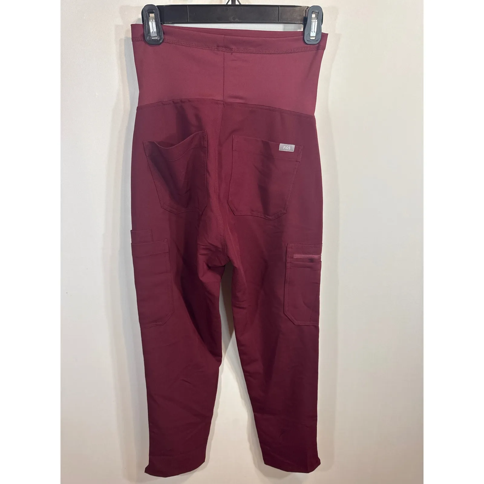 FIGS Maternity Scrub Pants Burgundy Cargo Pocket Waistband XXSP NWT - Image 7