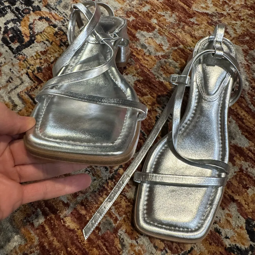 ASOS Silver Strappy Block Heel Sandals 8 - Image 10