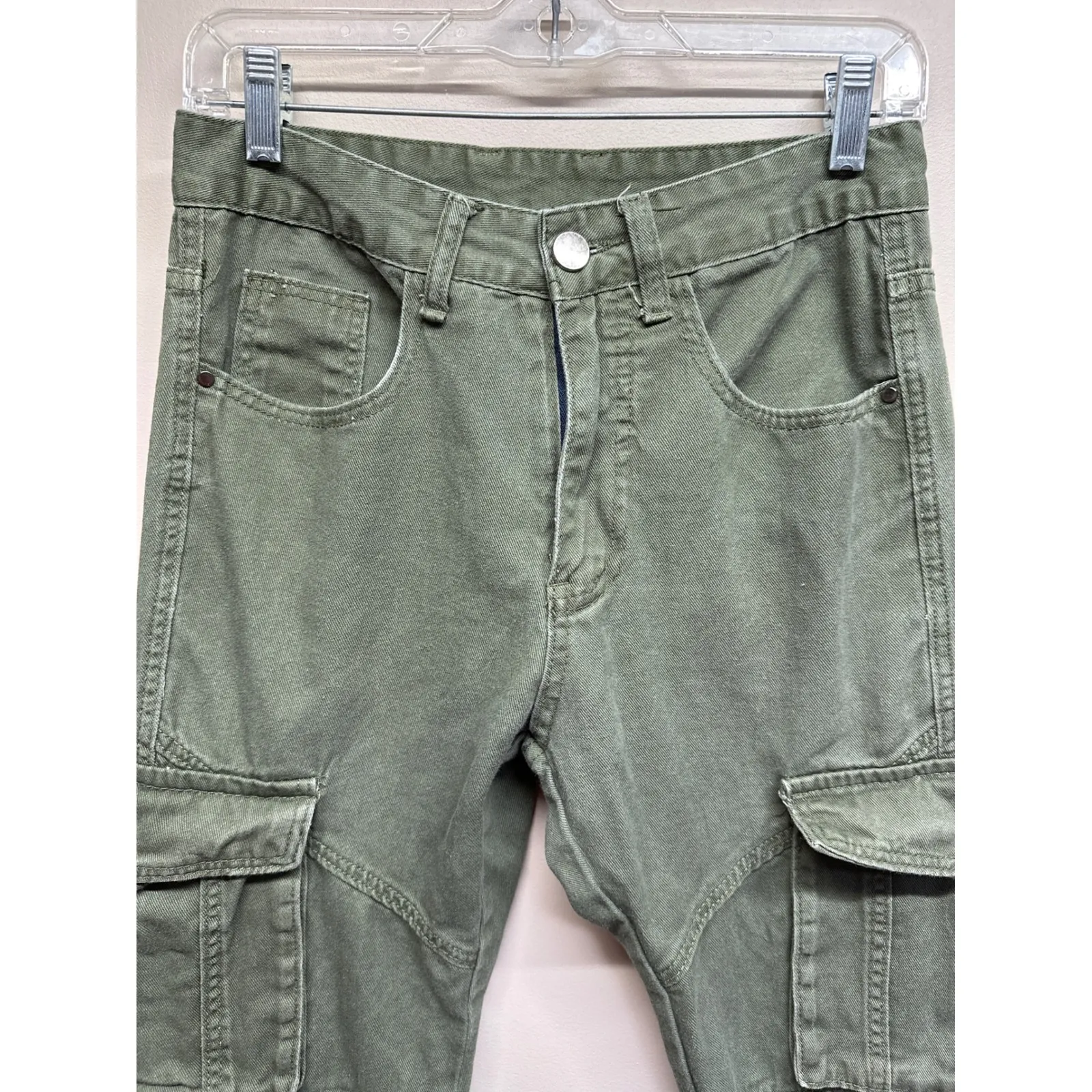 Vintage Y2K Women's Olive Green Cargo Pants Relaxed Fit Utility Pockets Size 28 - Image 3