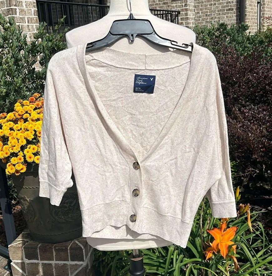 Oversized American Eagle Oatmeal Speckled Sweater - Image 3