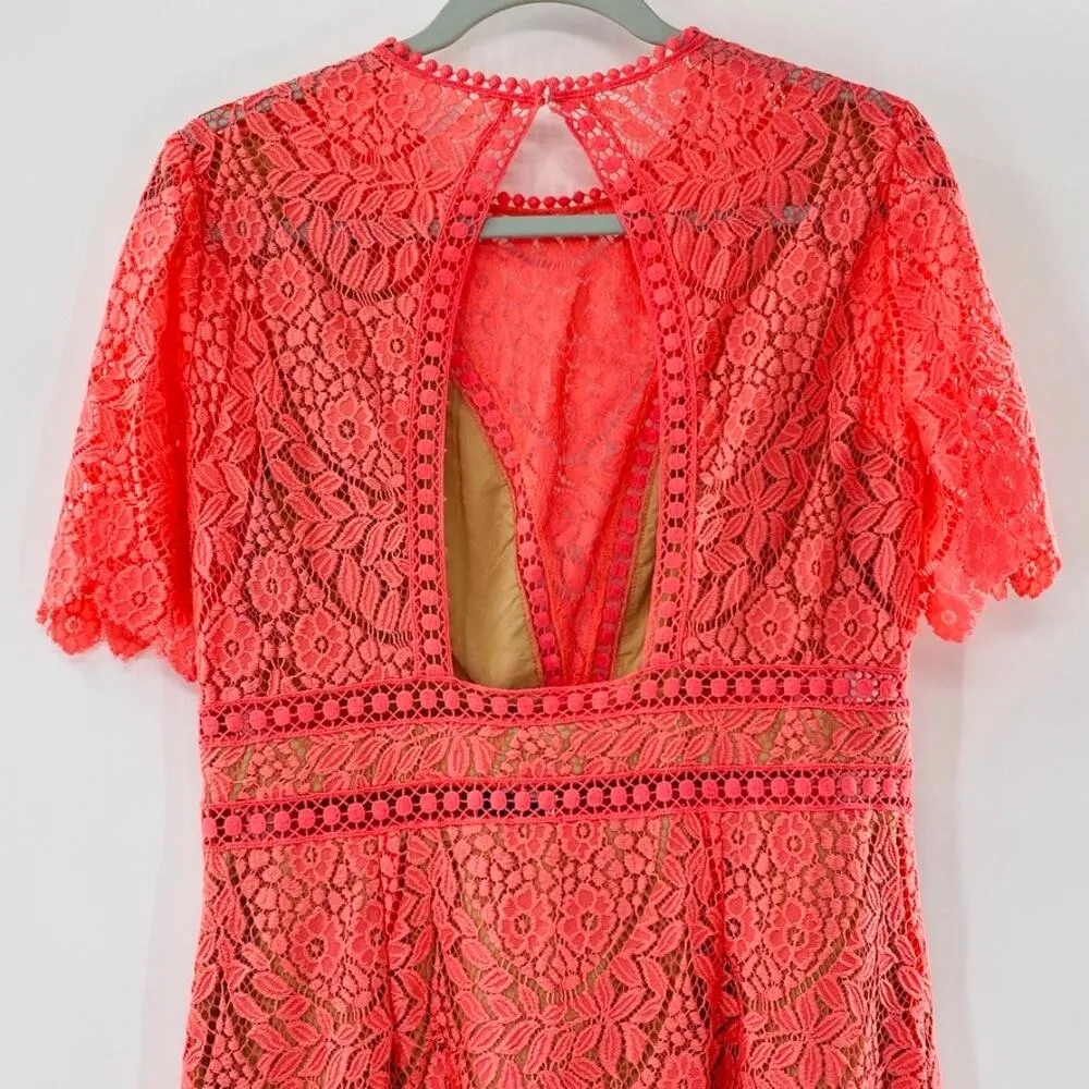 NEW Saylor Darian Open Back Lace Ruffle Minidress Dress Peach Sz Large Coquette - Image 6