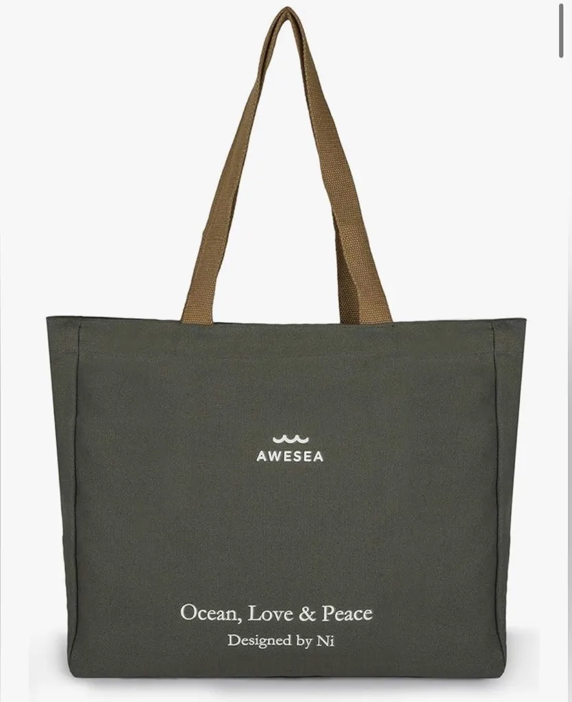 NEW Large Canvas Tote Bag Durable interior Pocket Zipper Travel Daily Use 13x19” Gray - Image 1